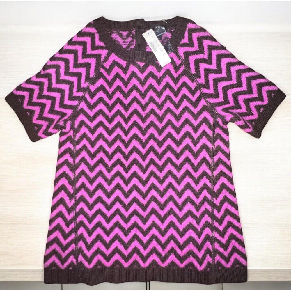 J Crew Merino Wool Sweater: Pink Brown chevron, XS, NEW